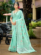 Sangam Prints Sky Blue Linen Woven Work Traditional Saree