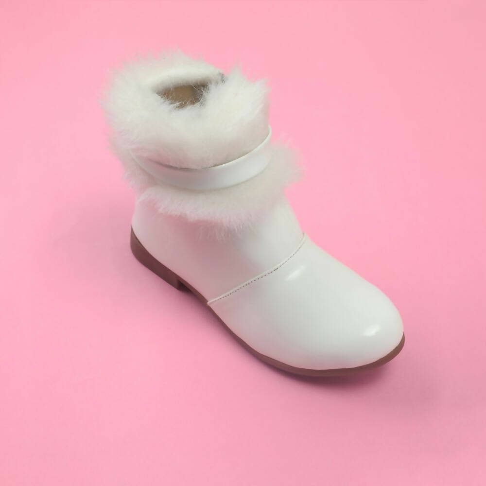 Tiny Bugs Girls Faux Fur Detail Winter Boots - White