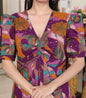 Miravan Women's Floral Print Puff Sleeve Pure Cotton Fit Flare Magenta Butterfly Maxi Dress