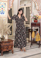 Miravan Women's Multicolored Pleated Puff Sleeve Floral Pure Cotton Butterfly Maxi Dress
