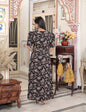 Miravan Women's Multicolored Pleated Puff Sleeve Floral Pure Cotton Butterfly Maxi Dress