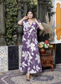 Miravan Women's Purple Pleated Puff Sleeve Floral Pure Cotton Butterfly Middi Dress