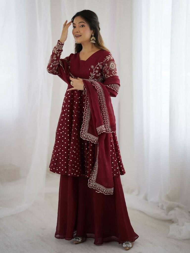 Teeya Creation Maroon Color Embroidery Work Wedding Wear Salwar Suit