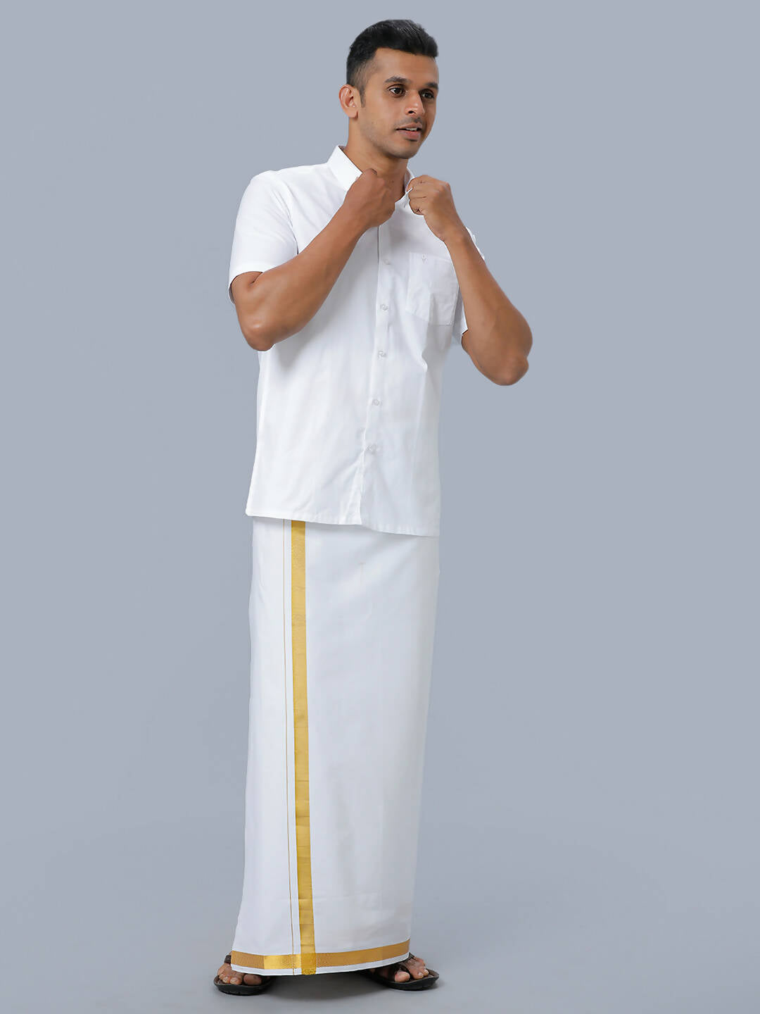Ramraj Cotton Mens Half Sleeve Formal Poly Cotton White Shirt