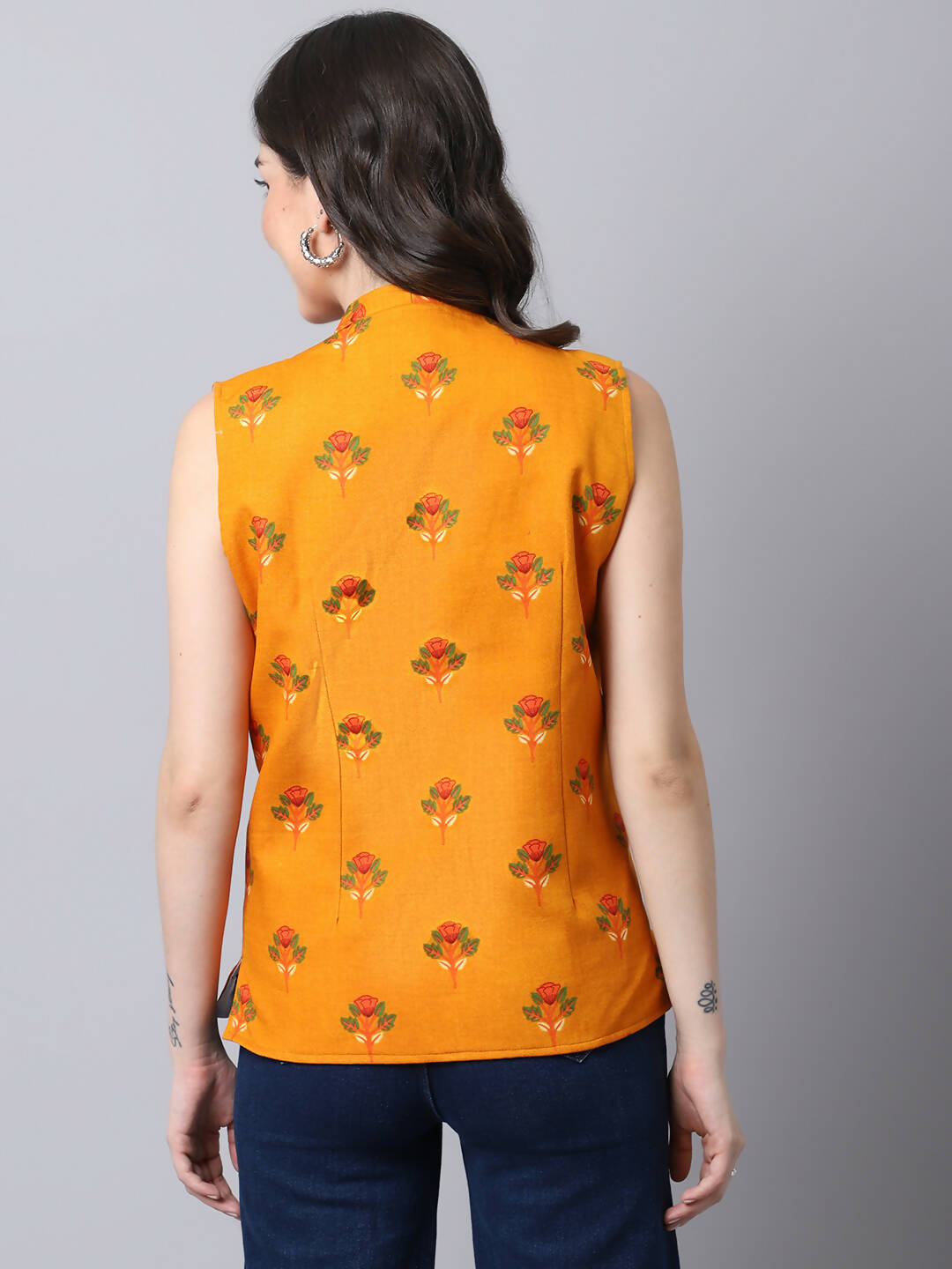 Even Apparels Yellow 100% Viscose Rayon Open Front Gillet (BF009)