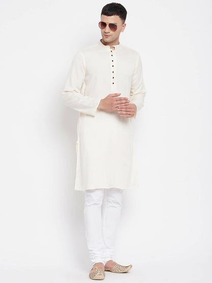 Even Apparels Cream Rayon Men's Kurta With Band Collar