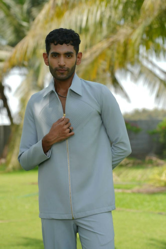 Linear Luxe Light Blue Shacket by Hilo Design