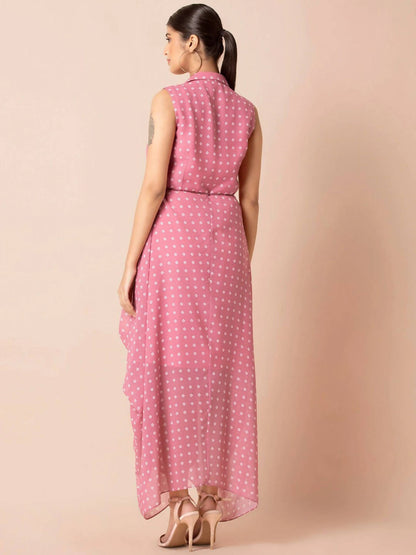 Indya Pink & White Bandhani Printed Maxi Dress