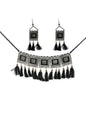 Mominos Fashion Johar Kamal Oxidised Silver-Plated Brass Finish Tassel Work Handicraft Choker For Women (Black)