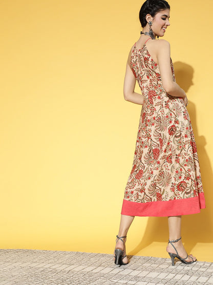 Yufta Beige & Pink Mugal Jaal Dress