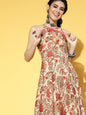Yufta Beige & Pink Mugal Jaal Dress