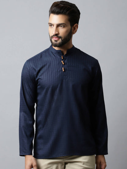 Even Apparels Navy blue Color Pure Cotton Men's Kurta With Side Placket (CHK082)