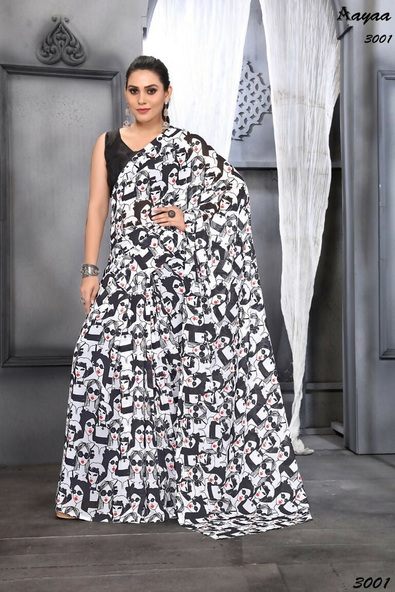 Aayaa Designer Printed Georgette Saree - Multi Color