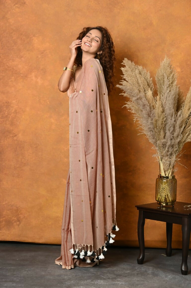Very Much Indian Pure Mul Cotton Handloom Saree - Khakhi