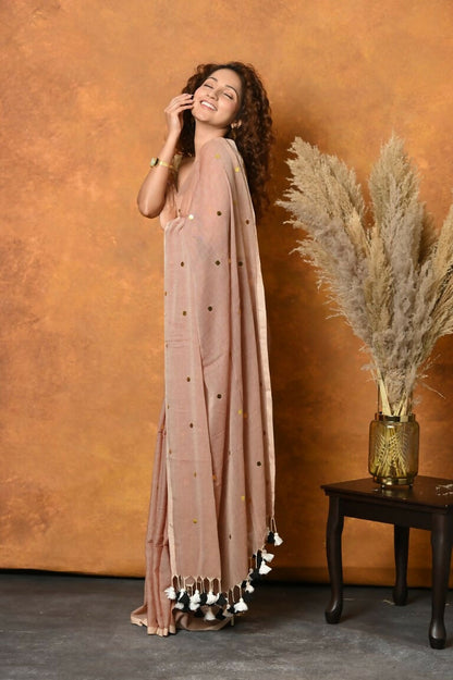 Very Much Indian Pure Mul Cotton Handloom Saree - Khakhi