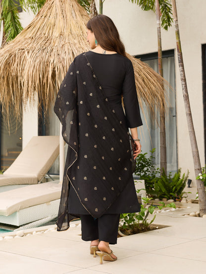 The52 Women Embroidery Work with Viscose Fabric Straight Kurta, Pant and Dupatta Set