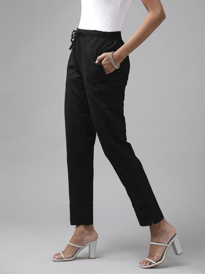 Yufta Black Cotton Fit Trousers