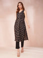 Yufta Black Ethnic Motifs Round Neck Straight Kurta