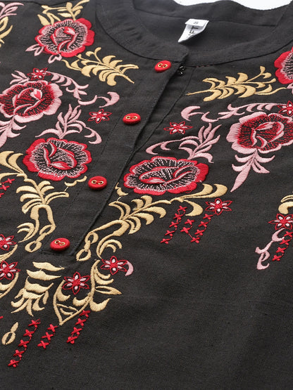 Yufta Black Floral Embroidered Top