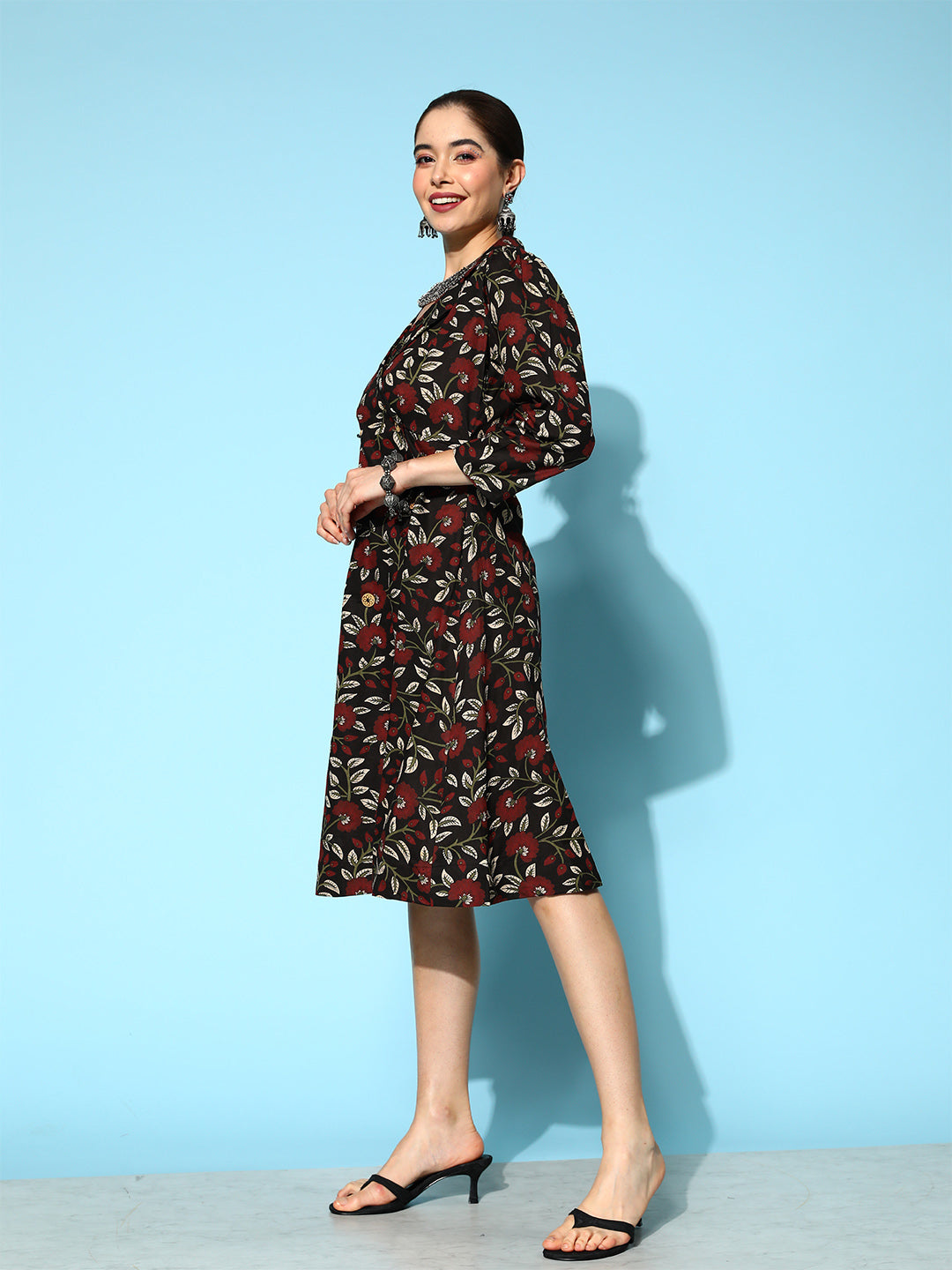 Yufta Black Floral Ethnic Dress