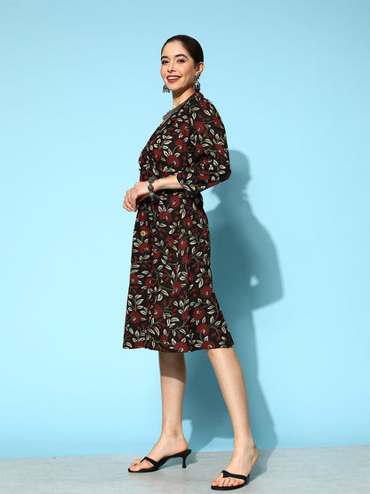 Yufta Black Floral Ethnic Dress