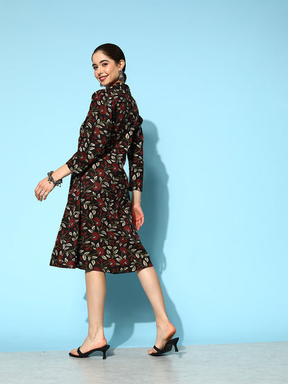 Yufta Black Floral Ethnic Dress