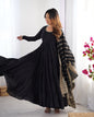 Lorenvalley Women Pure Roman silk Chanderi Fabric Layer Gathering Anarkali Kurta Pant With Dupatta Set