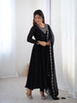 Lorenvalley Black Faux Georgette Fancy Embroidery Beads And Jari Work Anarkali Kurta Palazzo With Dupatta Set