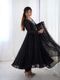 Lorenvalley Black Faux Georgette Fancy Embroidery Beads And Jari Work Anarkali Kurta Palazzo With Dupatta Set