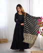 Lorenvalley Women Pure Roman silk Chanderi Fabric Layer Gathering Anarkali Kurta Pant With Dupatta Set