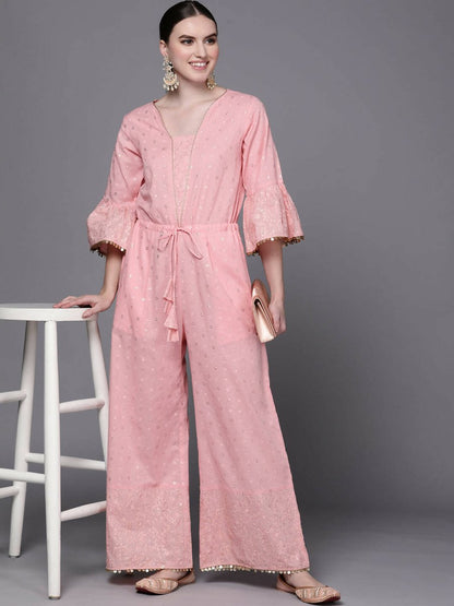 Ahalyaa Women Pink Printed Basic Jumpsuit
