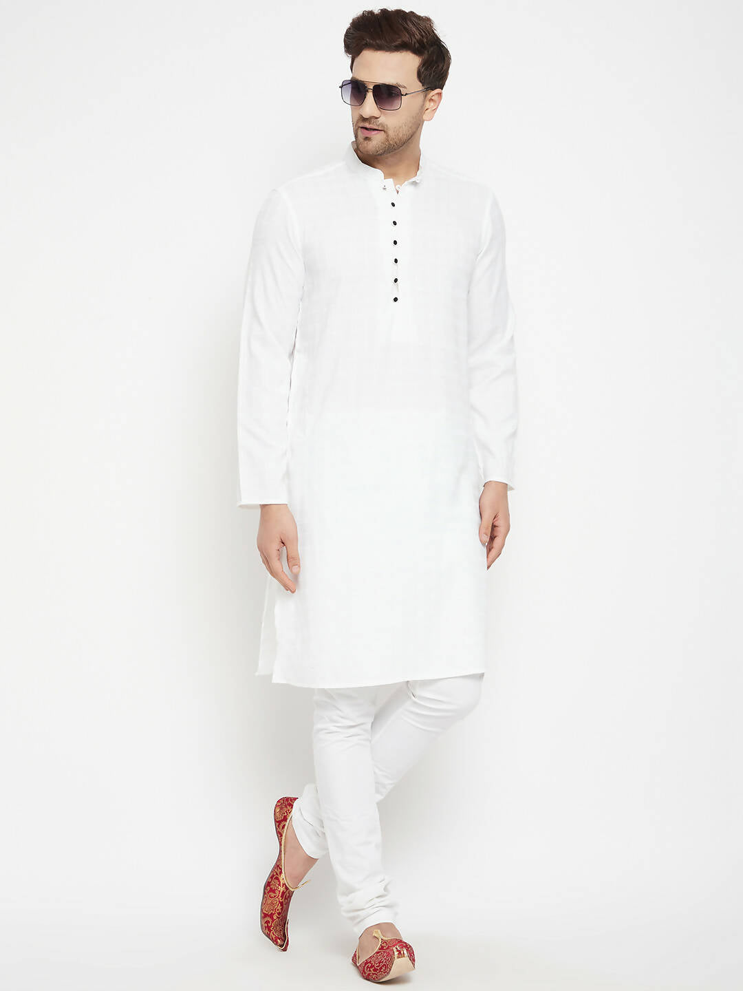 Even Apparels White Viscose Long Men's Kurta With Band Collar