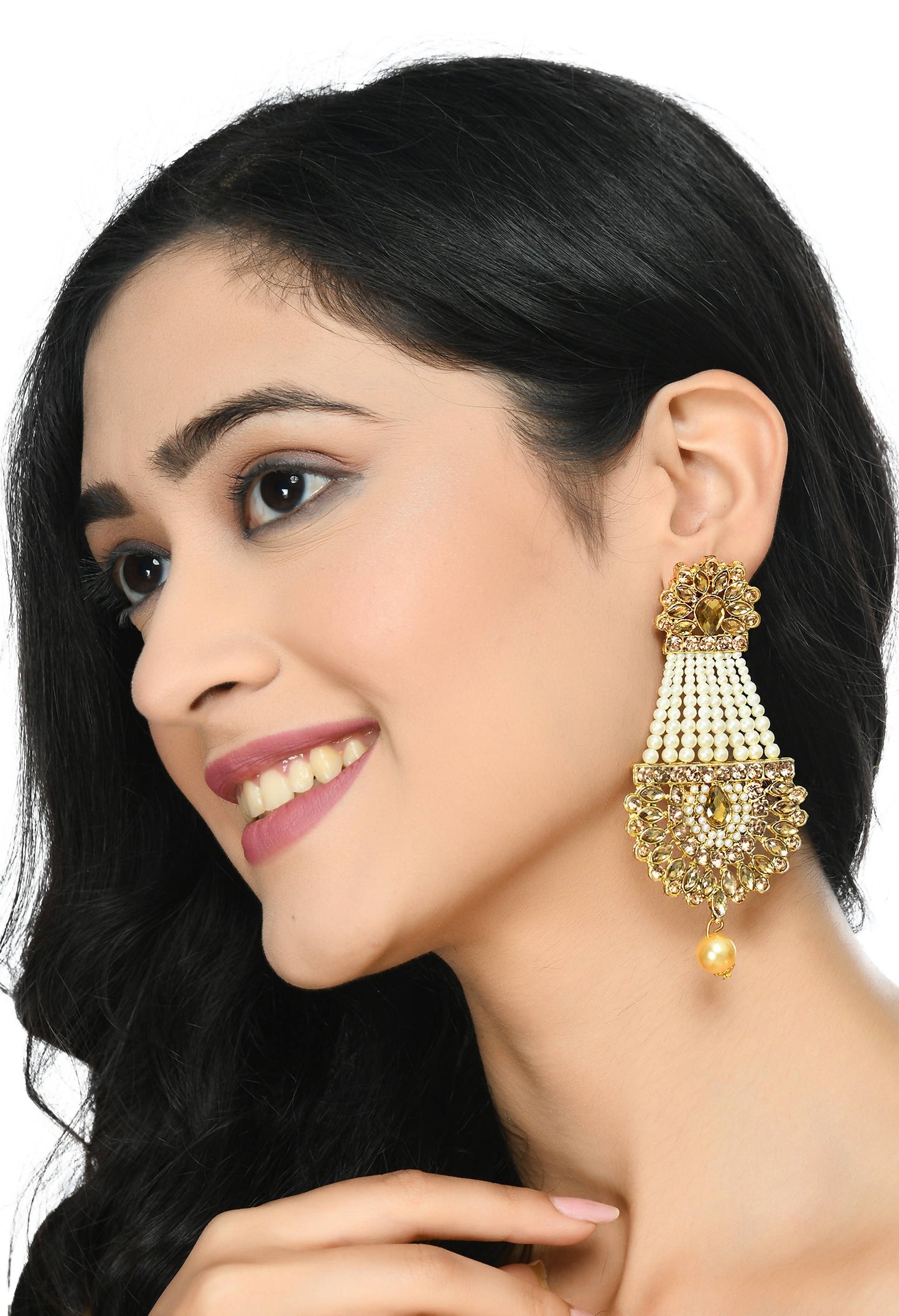 Mominos Fashion Johar Kamal Earrings With Kundan & Pearls Work