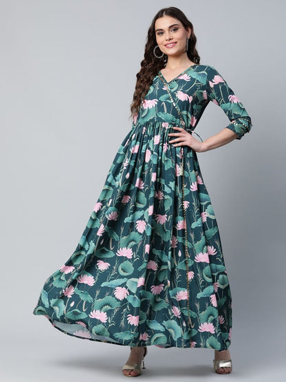Ahalyaa Women Dark Green Crepe Digital Print Dress