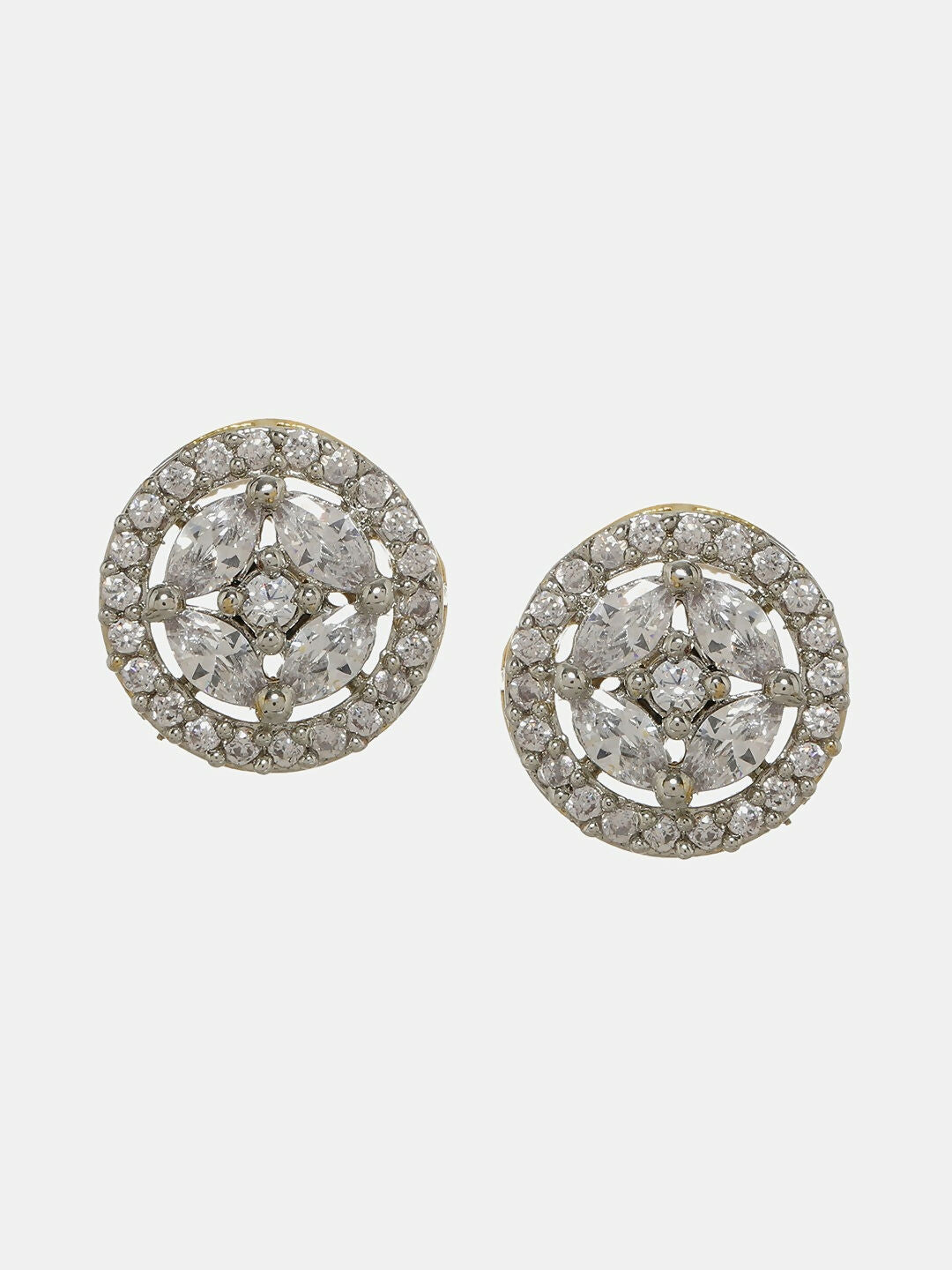 Silver Round Diamond Studs- Ruby Raang