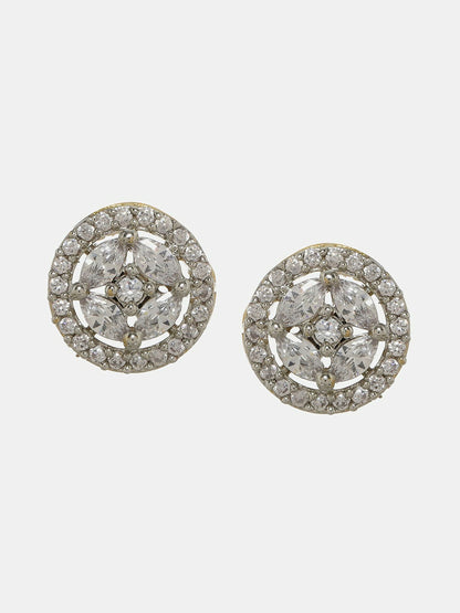 Silver Round Diamond Studs- Ruby Raang
