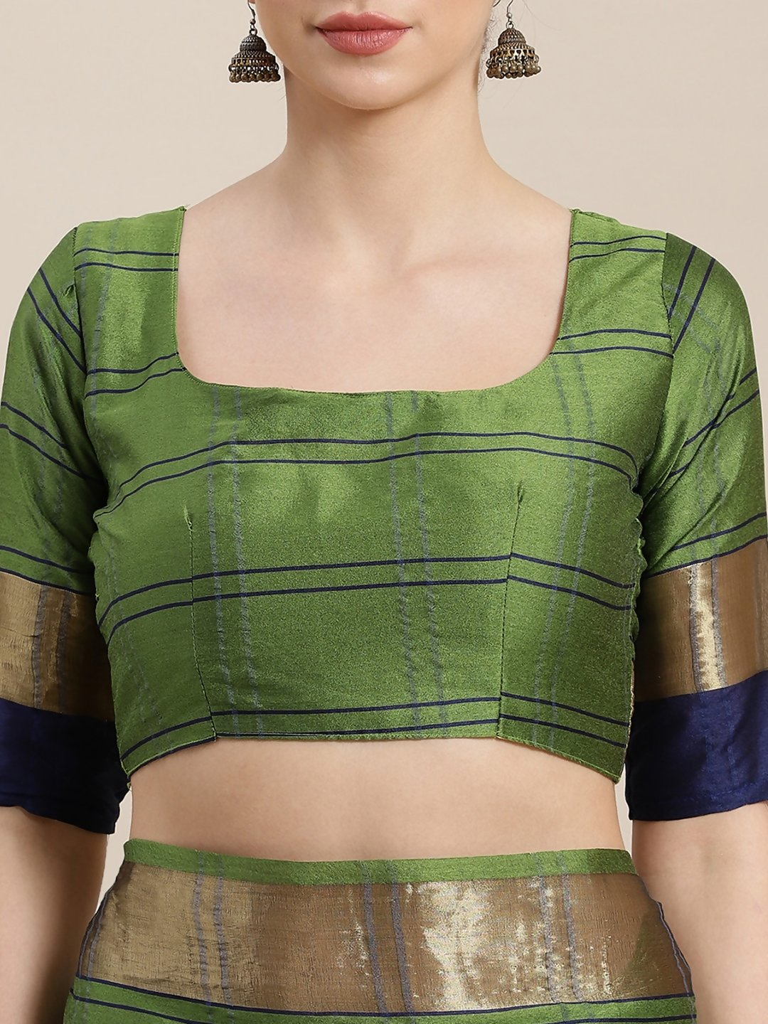Saree Mall Green & Blue Checked Saree