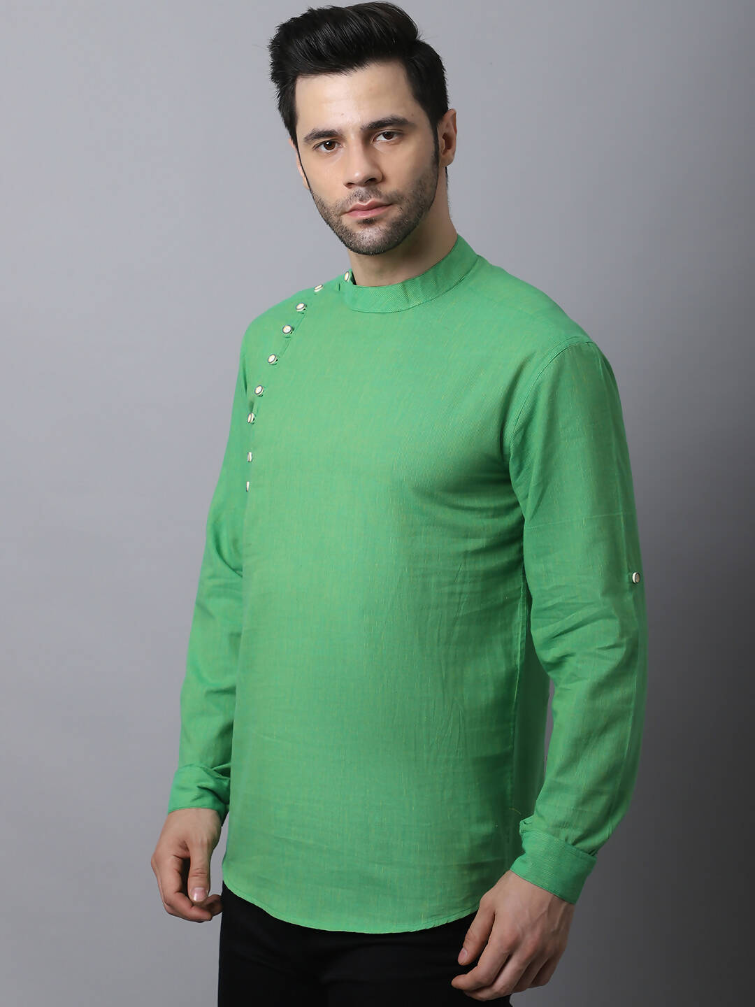 Even Apparels Green Pure Cotton Men's Kurta With Side Placket