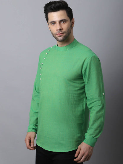 Even Apparels Green Pure Cotton Men's Kurta With Side Placket