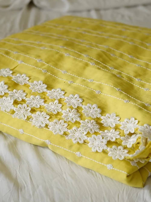 Diva Globe Customised Yellow Linen Saree With Flowers