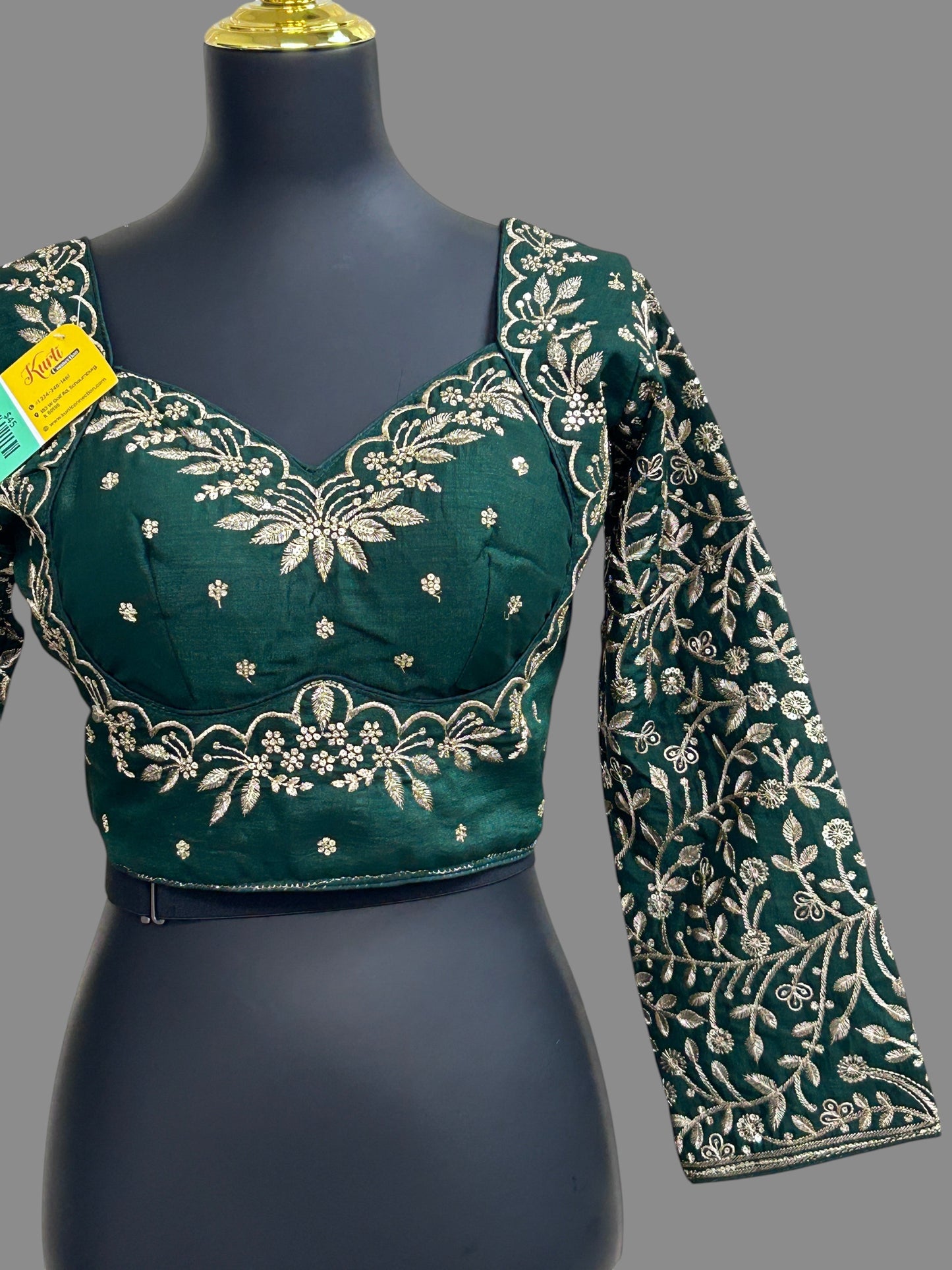 Madhubala blouse : full sleeves/ dark green
