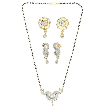 AanyaCentric Gold-Polished Mangalsutra with Pendant, 2 Pair Earrings