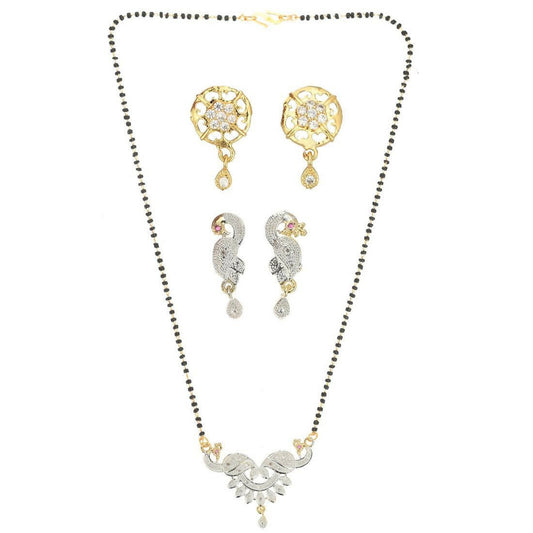 AanyaCentric Gold-Polished Mangalsutra with Pendant, 2 Pair Earrings