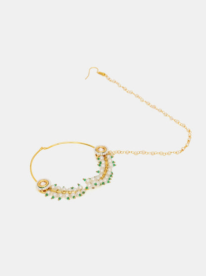Ruby Raang 22k Gold Polished Kundan Maharani Nose Ring (Clip On)