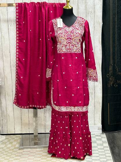 Dark pink sharara set