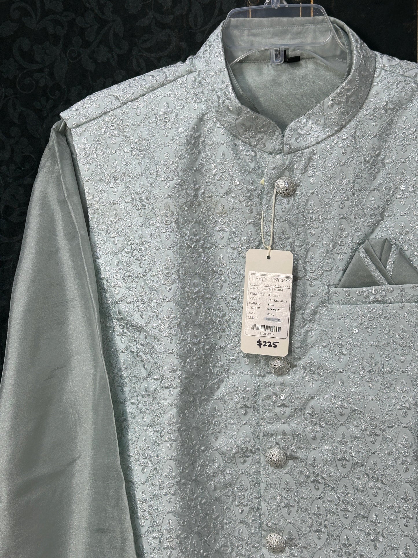 Light grey silk kurta set with jacket