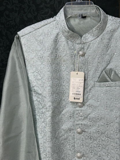 Light grey silk kurta set with jacket