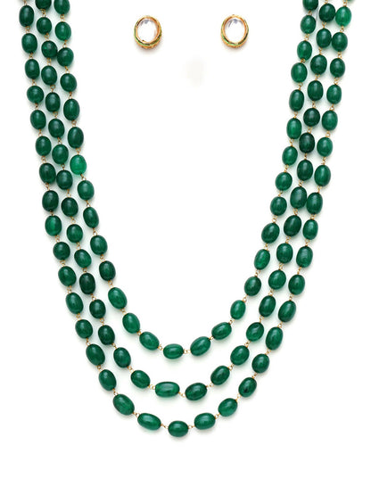 Long Layered Green Neckpiece wtih Kundan Studs Jewellery Set (Green) - Ruby Raang