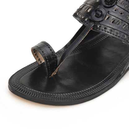Stepsoft Men'S Leather Kolhapuri Chappals – Handcrafted Ethnic Flats (Black)