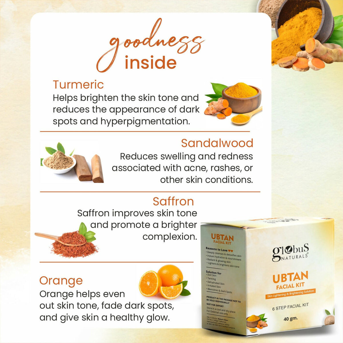 Globus Naturals Brightening Ubtan 6 Step Facial Kit